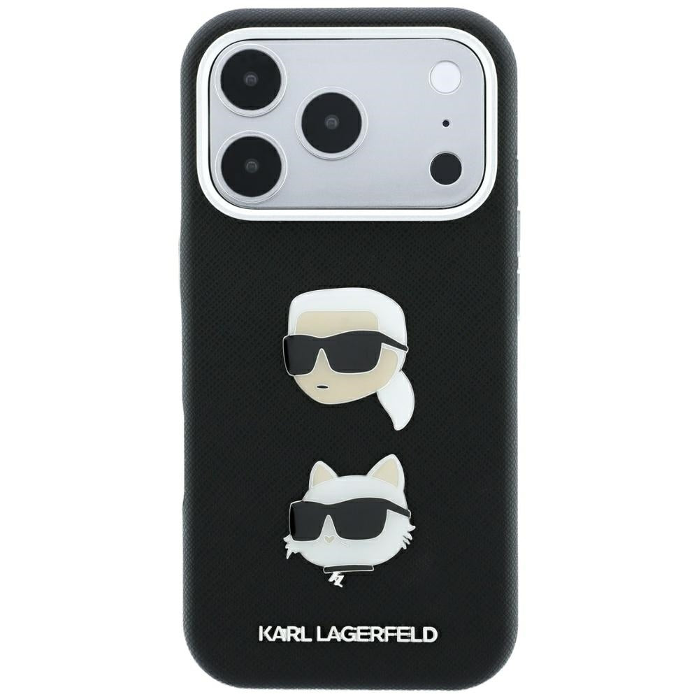 Karl Lagerfeld Saffiano Case with Karl &amp; Choupette Heads Pins &amp; Logo for iPhone 18 Pro / 17 Pro - Black_2