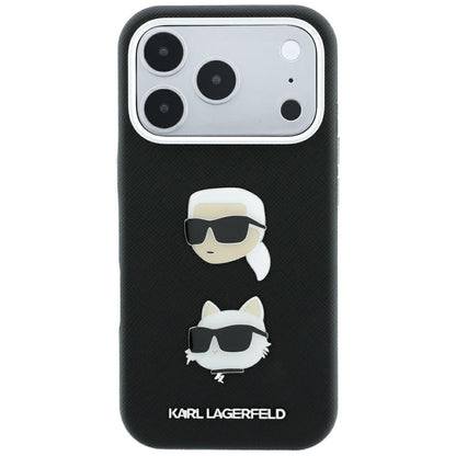 Karl Lagerfeld Saffiano Case with Karl &amp; Choupette Heads Pins &amp; Logo for iPhone 18 Pro / 17 Pro - Black_2