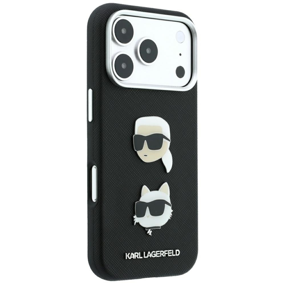 Karl Lagerfeld Saffiano Case with Karl &amp; Choupette Heads Pins &amp; Logo for iPhone 18 Pro / 17 Pro - Black_3