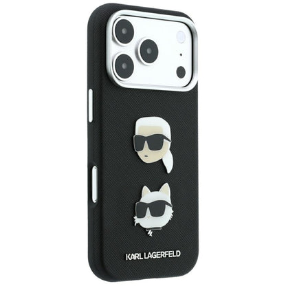 Karl Lagerfeld Saffiano Case with Karl &amp; Choupette Heads Pins &amp; Logo for iPhone 18 Pro / 17 Pro - Black_3