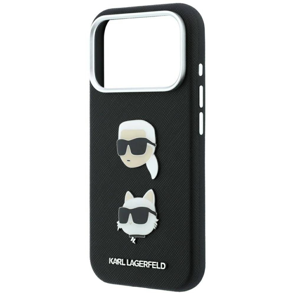 Karl Lagerfeld Saffiano Case with Karl &amp; Choupette Heads Pins &amp; Logo for iPhone 18 Pro / 17 Pro - Black_5