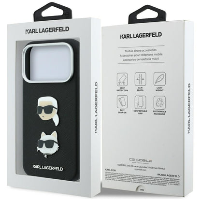 Karl Lagerfeld Saffiano Case with Karl &amp; Choupette Heads Pins &amp; Logo for iPhone 18 Pro / 17 Pro - Black_7