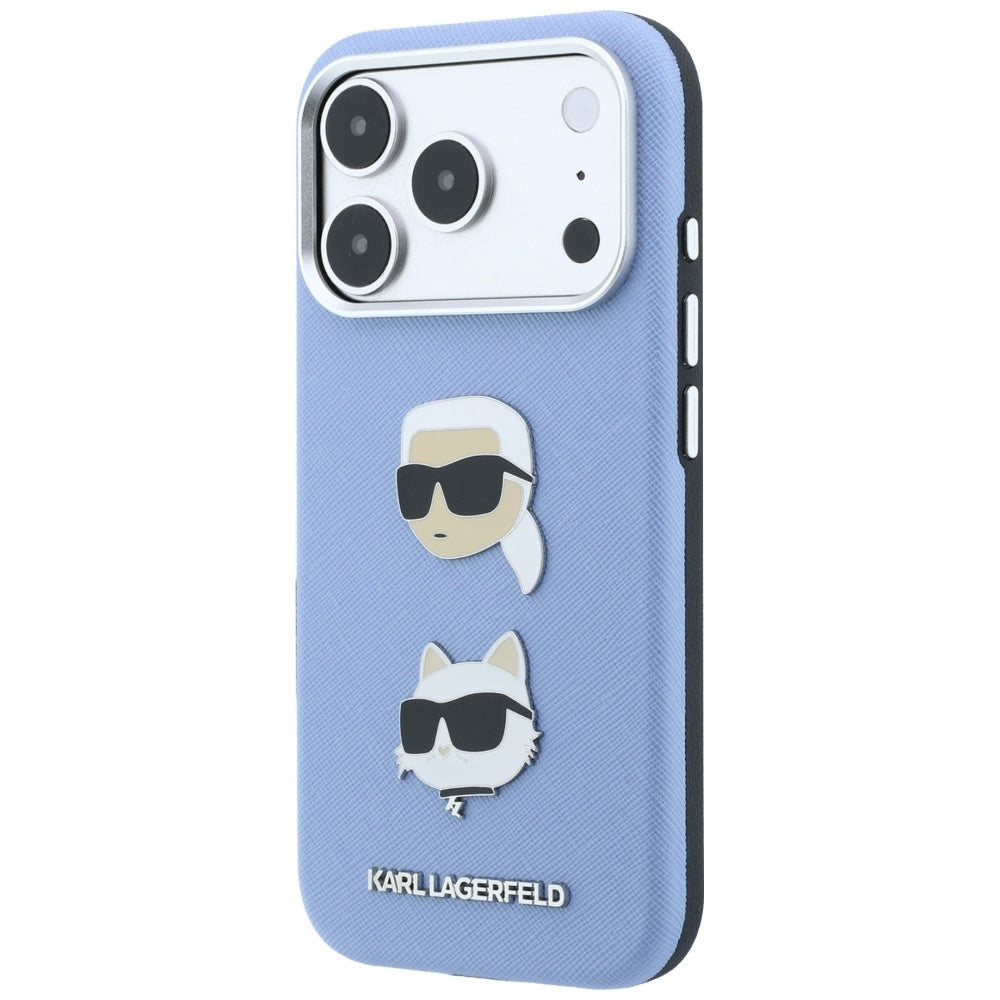 Karl Lagerfeld Saffiano with Karl &amp; Choupette Heads Pins &amp; Logo case for iPhone 18 Pro / 17 Pro - light blue_1