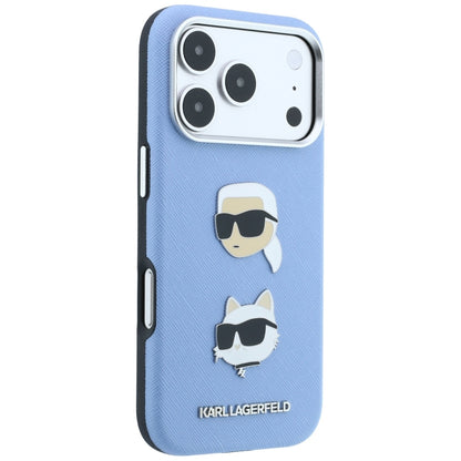 Karl Lagerfeld Saffiano with Karl &amp; Choupette Heads Pins &amp; Logo case for iPhone 18 Pro / 17 Pro - light blue_3
