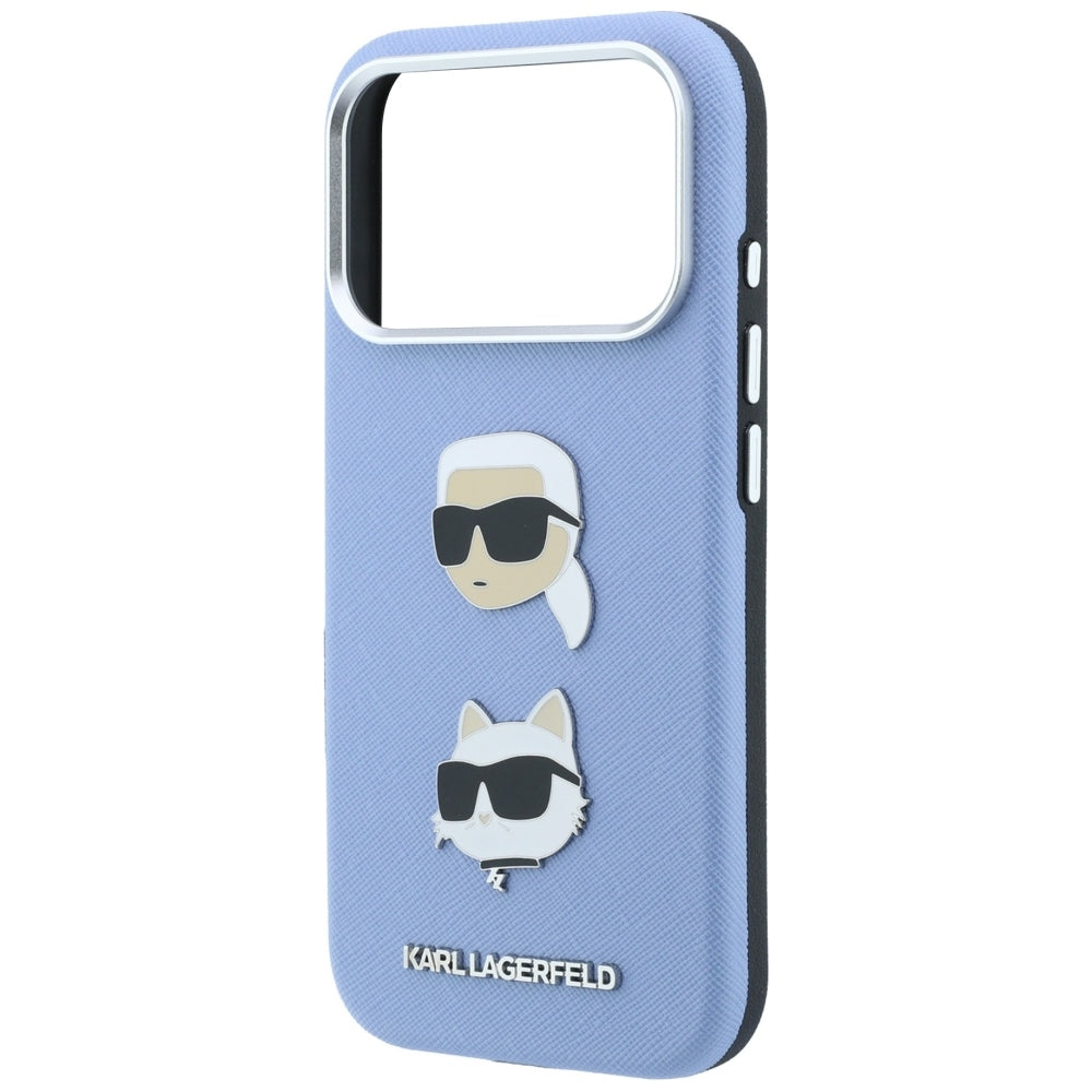 Karl Lagerfeld Saffiano with Karl &amp; Choupette Heads Pins &amp; Logo case for iPhone 18 Pro / 17 Pro - light blue_5