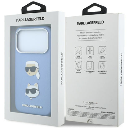 Karl Lagerfeld Saffiano with Karl &amp; Choupette Heads Pins &amp; Logo case for iPhone 18 Pro / 17 Pro - light blue_7