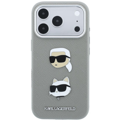 Karl Lagerfeld Saffiano Case with Karl &amp; Choupette Heads Pins &amp; Logo for iPhone 18 Pro / 17 Pro - Gray_2