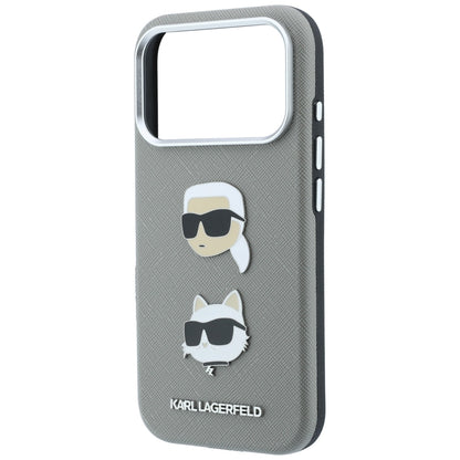 Karl Lagerfeld Saffiano Case with Karl &amp; Choupette Heads Pins &amp; Logo for iPhone 18 Pro / 17 Pro - Gray_5
