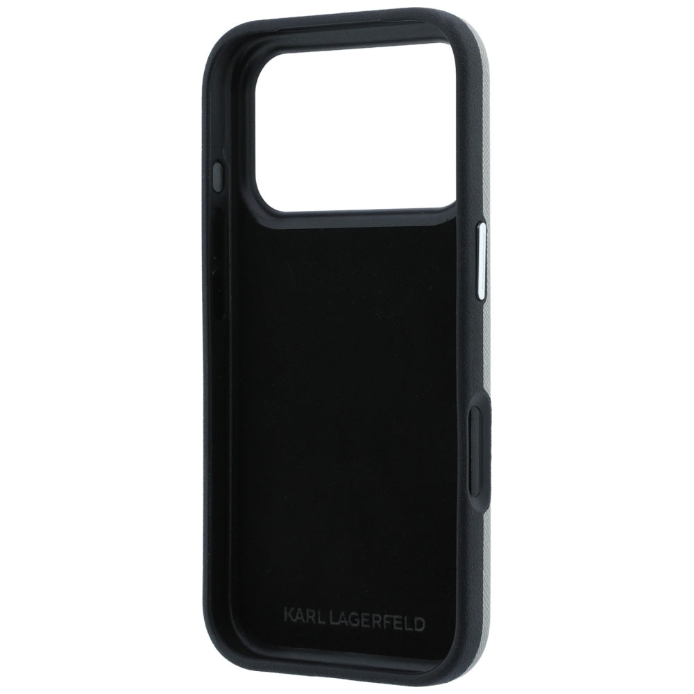 Karl Lagerfeld Saffiano Case with Karl &amp; Choupette Heads Pins &amp; Logo for iPhone 18 Pro Max / 17 Pro Max - Gray_6
