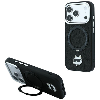Karl Lagerfeld with Ring Stand 360 Choupette Head Pin MagSafe Case for iPhone 18 Pro Max / 17 Pro Max - Black_0
