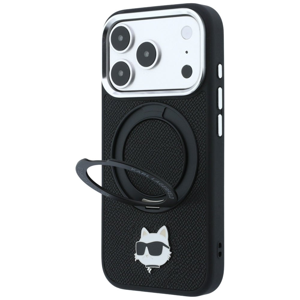 Karl Lagerfeld with Ring Stand 360 Choupette Head Pin MagSafe Case for iPhone 18 Pro Max / 17 Pro Max - Black_1