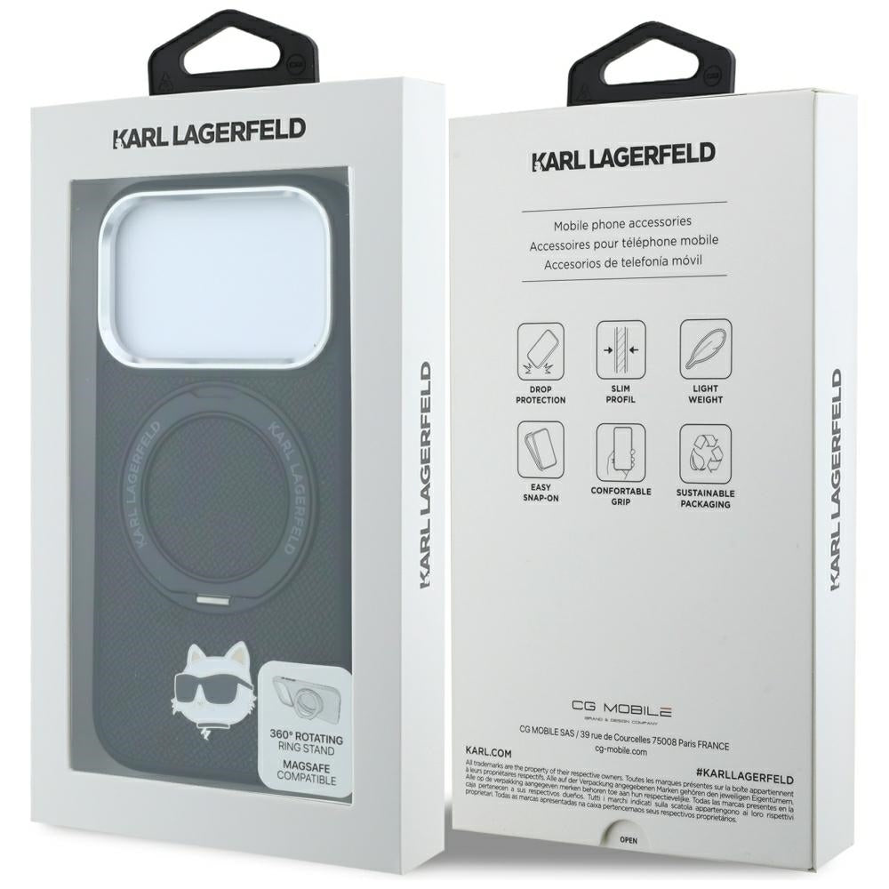 Karl Lagerfeld with Ring Stand 360 Choupette Head Pin MagSafe Case for iPhone 18 Pro Max / 17 Pro Max - Black_7