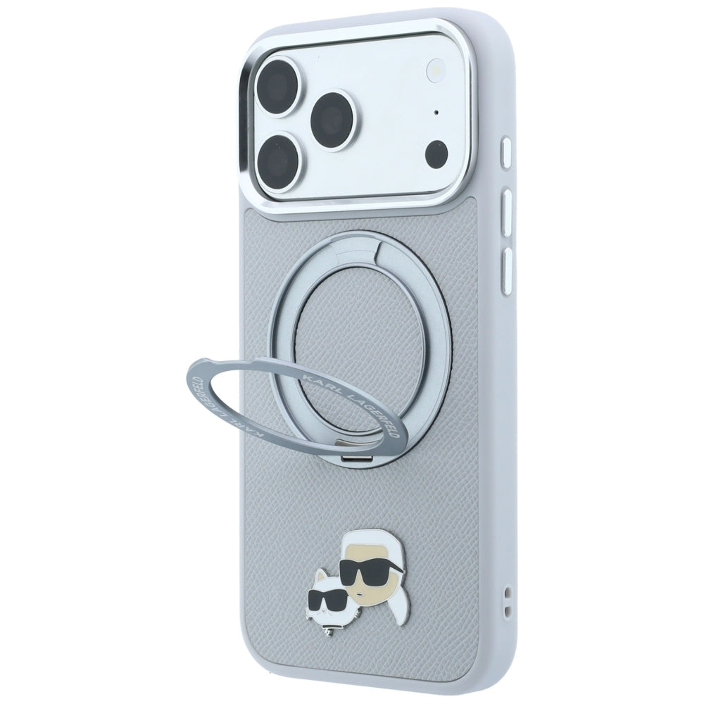 Karl Lagerfeld with Ring Stand 360 Karl &amp; Choupette Heads Pin MagSafe Case for iPhone 18 Pro / 17 Pro - Gray_1