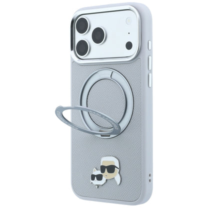 Karl Lagerfeld with Ring Stand 360 Karl &amp; Choupette Heads Pin MagSafe Case for iPhone 18 Pro / 17 Pro - Gray_1