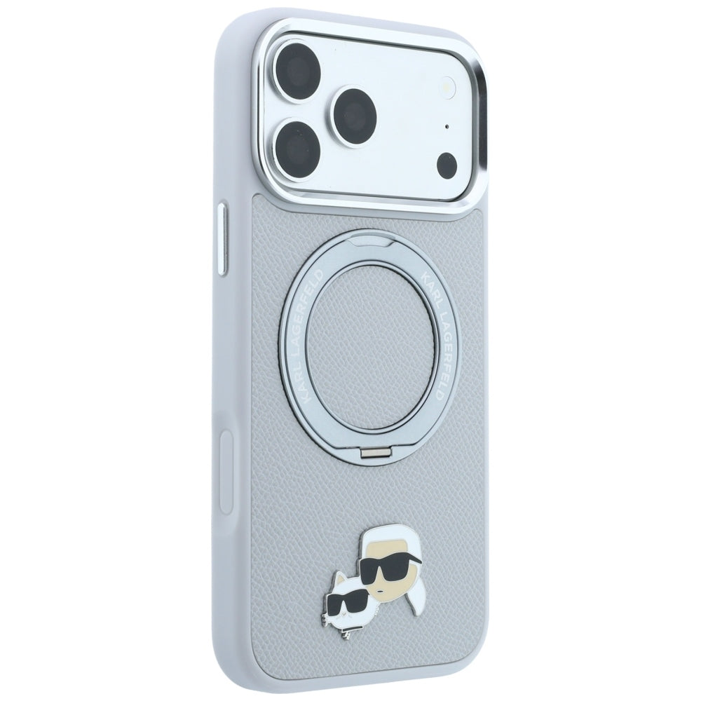 Karl Lagerfeld with Ring Stand 360 Karl &amp; Choupette Heads Pin MagSafe Case for iPhone 18 Pro / 17 Pro - Gray_3