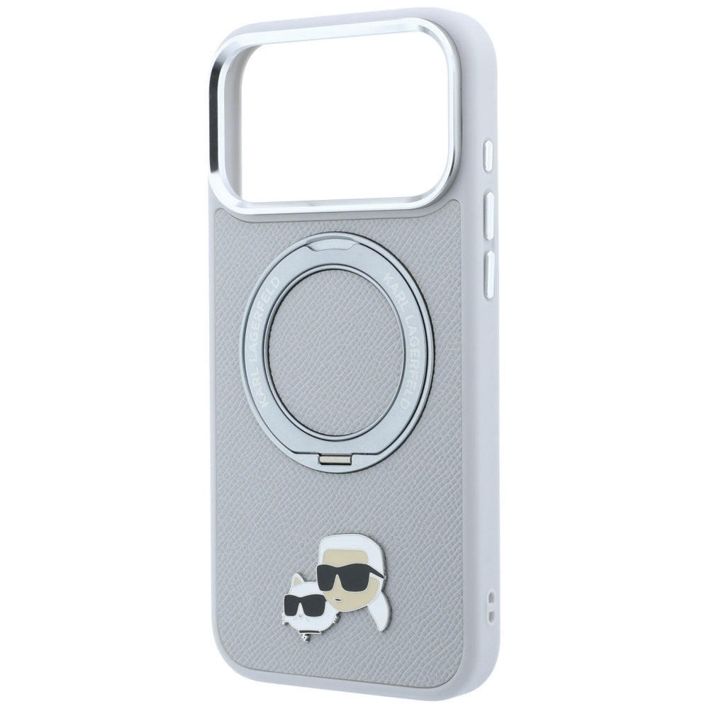 Karl Lagerfeld with Ring Stand 360 Karl &amp; Choupette Heads Pin MagSafe Case for iPhone 18 Pro / 17 Pro - Gray_5