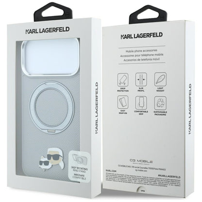 Karl Lagerfeld with Ring Stand 360 Karl &amp; Choupette Heads Pin MagSafe Case for iPhone 18 Pro / 17 Pro - Gray_7