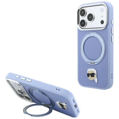 Karl Lagerfeld with Ring Stand 360 Karl Head Pin MagSafe Case for iPhone 18 Pro Max / 17 Pro Max - Light Blue_0