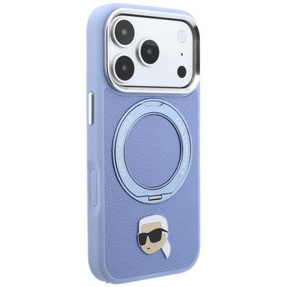 Karl Lagerfeld with Ring Stand 360 Karl Head Pin MagSafe Case for iPhone 18 Pro Max / 17 Pro Max - Light Blue_3