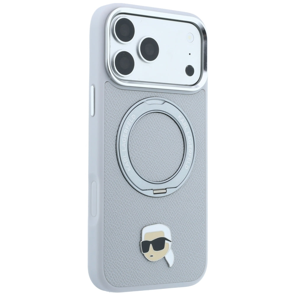 Karl Lagerfeld with Ring Stand 360 Karl Head Pin MagSafe Case for iPhone 18 Pro Max / 17 Pro Max - Gray_3