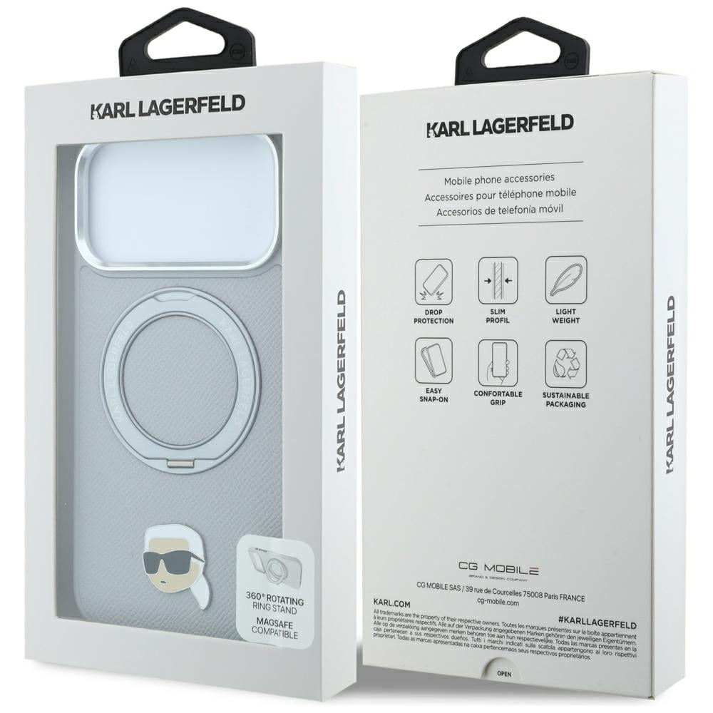Karl Lagerfeld with Ring Stand 360 Karl Head Pin MagSafe Case for iPhone 18 Pro Max / 17 Pro Max - Gray_7