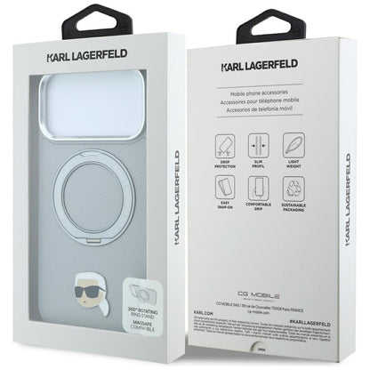 Karl Lagerfeld with Ring Stand 360 Karl Head Pin MagSafe Case for iPhone 18 Pro Max / 17 Pro Max - Gray_7