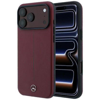 Mercedes Leather Semi Wrap Iconic Line MagSafe Case for iPhone 18 Pro / 17 Pro - Burgundy_0
