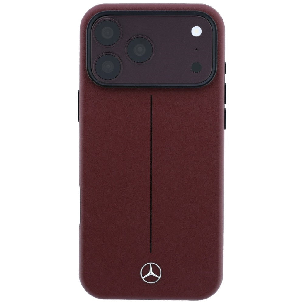 Mercedes Leather Semi Wrap Iconic Line MagSafe Case for iPhone 18 Pro / 17 Pro - Burgundy_2