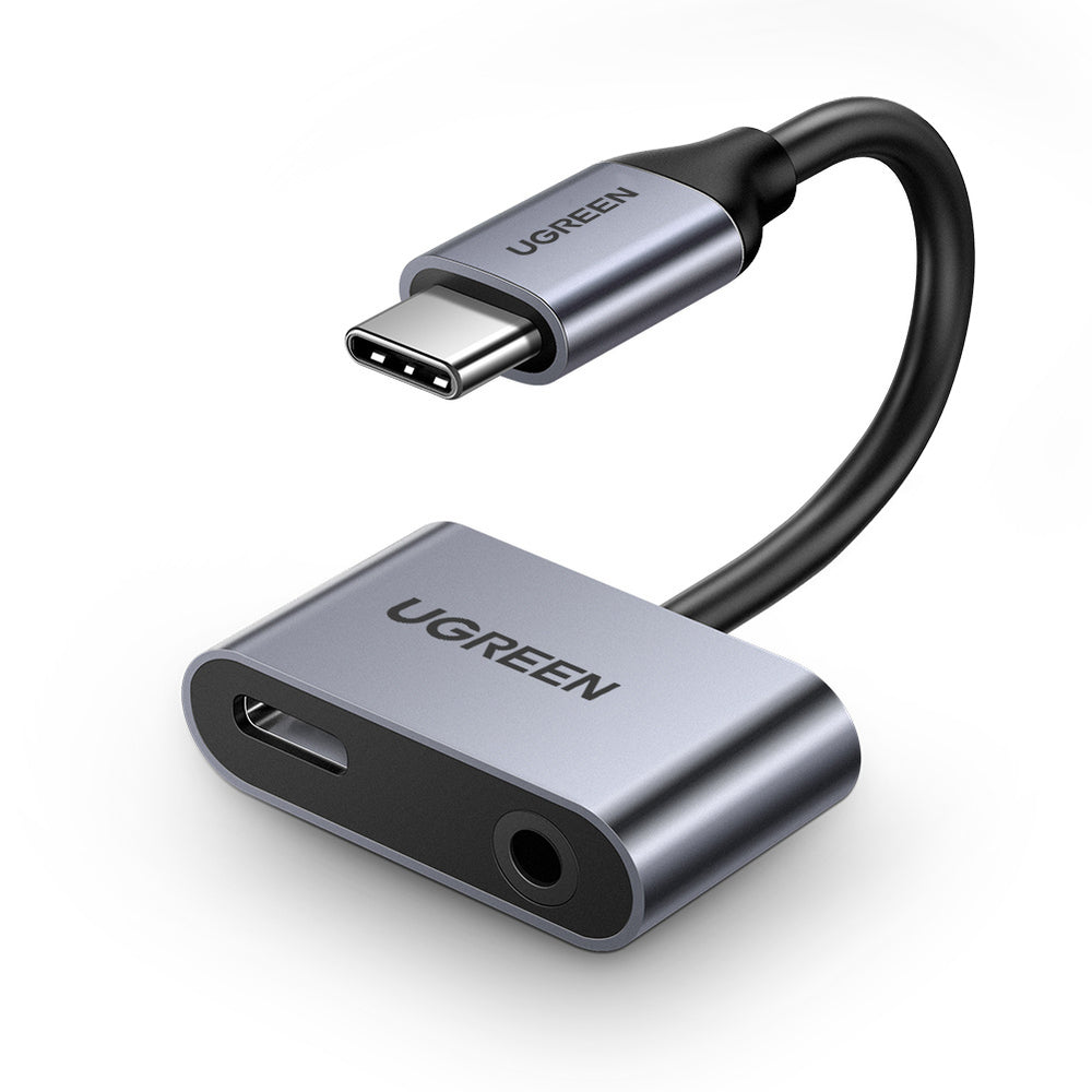 Ugreen CM193 50596 audio adapter two-port USB-C (male) - mini jack 3.5mm / USB-C (female) - gray - OUTLET_0