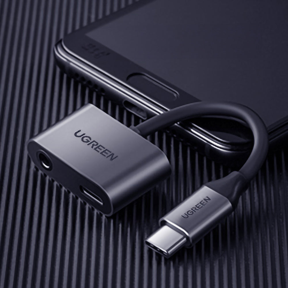 Ugreen CM193 50596 audio adapter two-port USB-C (male) - mini jack 3.5mm / USB-C (female) - gray - OUTLET_6