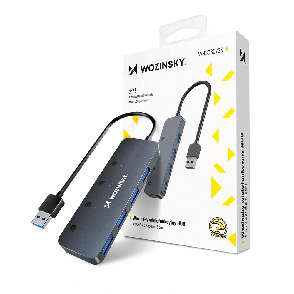 Wozinsky WHS080YSS 4x USB-A 3.0 Hub with Individual Switches, Aluminum, with 15 cm USB-A Cable - Gray - OUTLET_0