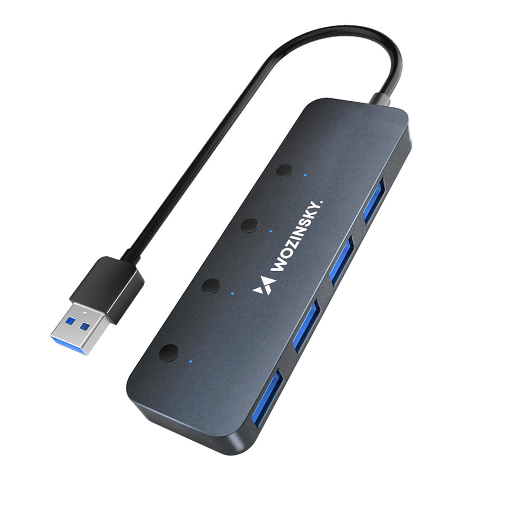 Wozinsky WHS080YSS 4x USB-A 3.0 Hub with Individual Switches, Aluminum, with 15 cm USB-A Cable - Gray - OUTLET_1