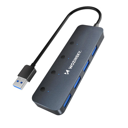 Wozinsky WHS080YSS 4x USB-A 3.0 Hub with Individual Switches, Aluminum, with 15 cm USB-A Cable - Gray - OUTLET_1