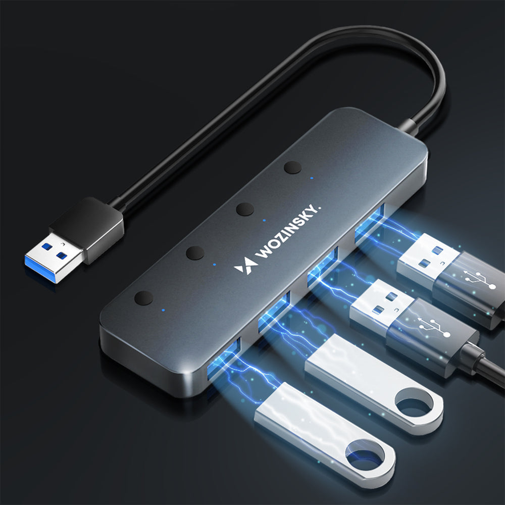 Wozinsky WHS080YSS 4x USB-A 3.0 Hub with Individual Switches, Aluminum, with 15 cm USB-A Cable - Gray - OUTLET_2