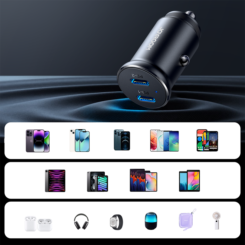 Joyroom JR-CCN06 30W 2x USB-C Metal Mini Car Charger - Black - OUTLET_10