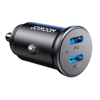 Joyroom JR-CCN06 30W 2x USB-C Metal Mini Car Charger - Black - OUTLET_0
