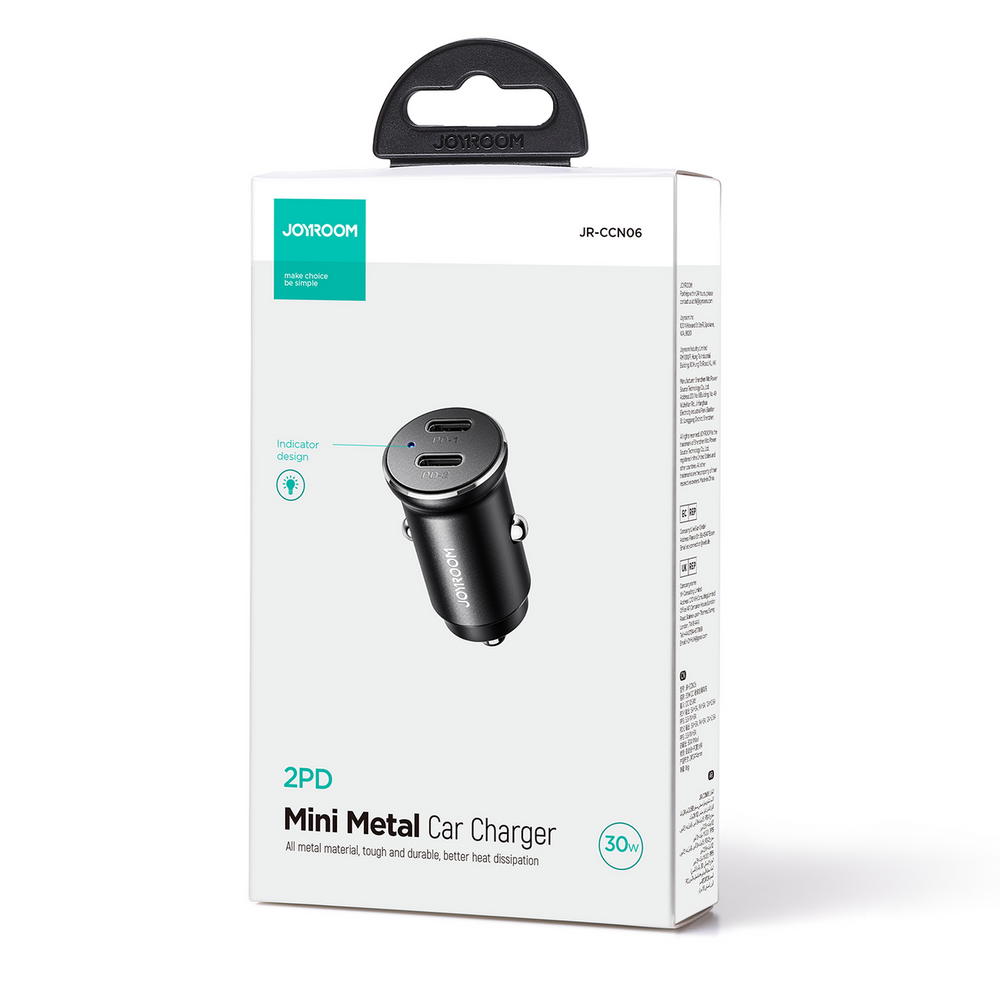 Joyroom JR-CCN06 30W 2x USB-C Metal Mini Car Charger - Black - OUTLET_4