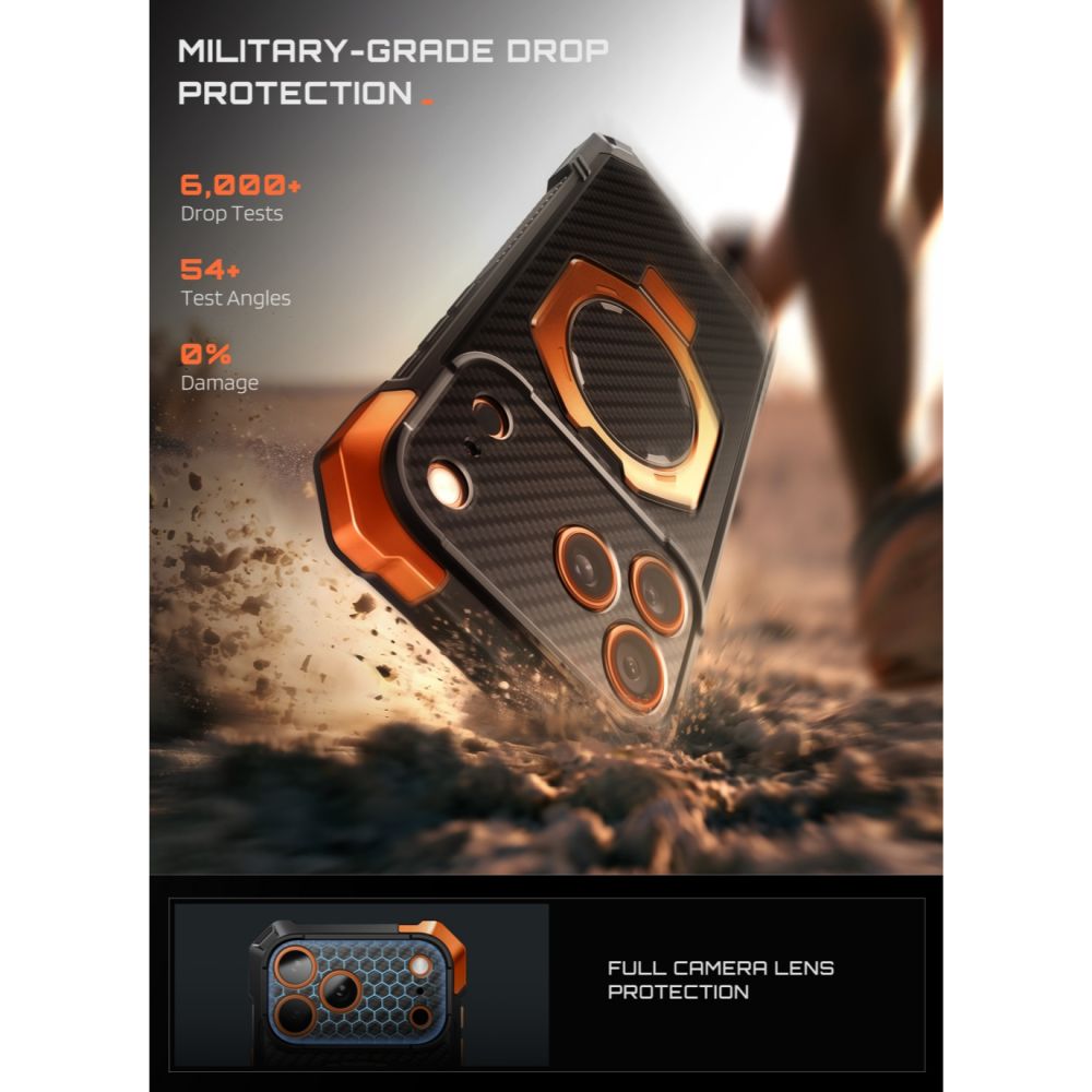 Supcase UB Grip Mag MagSafe Aramid Case for iPhone 18 Pro Max / 17 Pro Max - Black and Orange_3