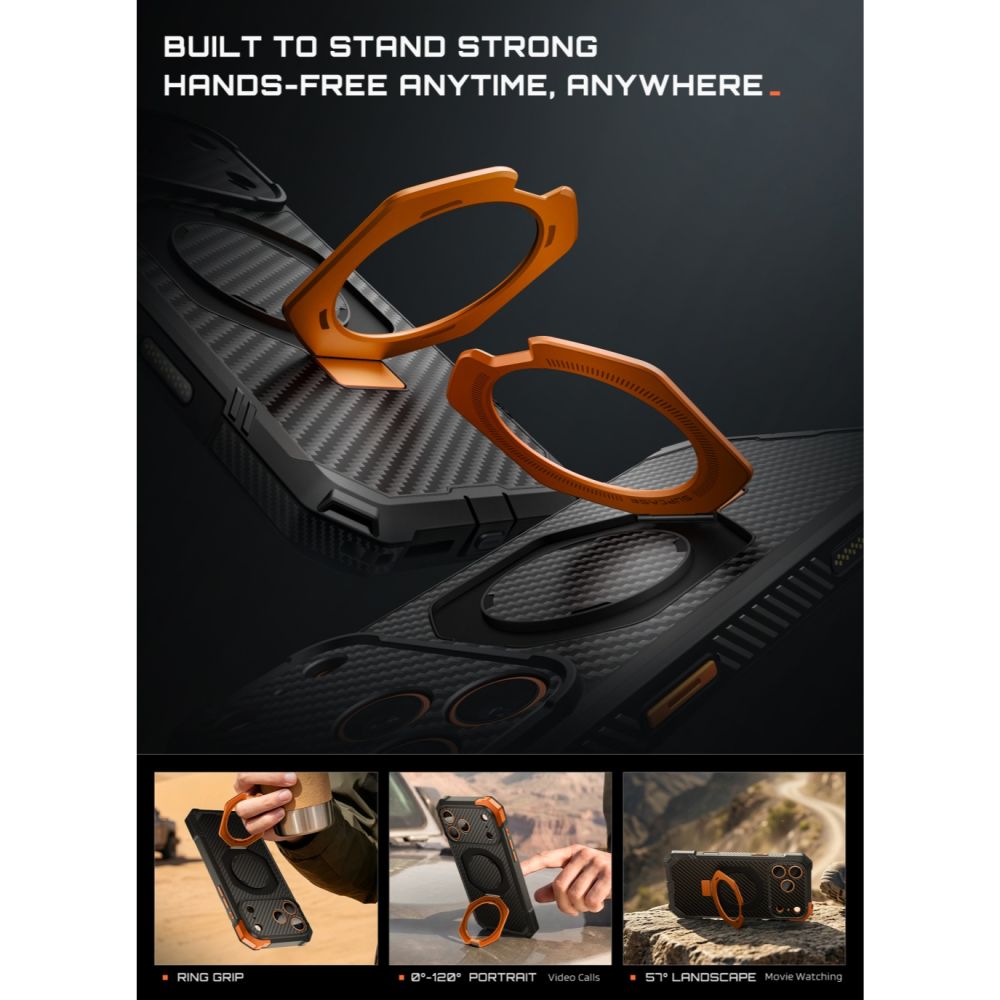 Supcase UB Grip Mag MagSafe Aramid Case for iPhone 18 Pro Max / 17 Pro Max - Black and Orange_4