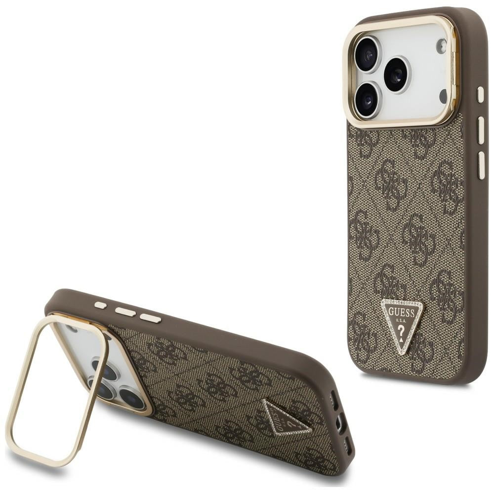 Etui Guess 4G PU Triangle Logo & Stand Camera Magsafe na iPhone 18 Pro Max / 17 Pro Max - brązowe_0