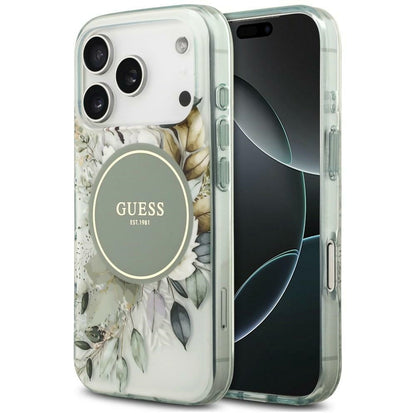 Etui Guess IML Flower & Tonal Circle MagSafe na iPhone 18 Pro Max / 17 Pro Max - zielone_0