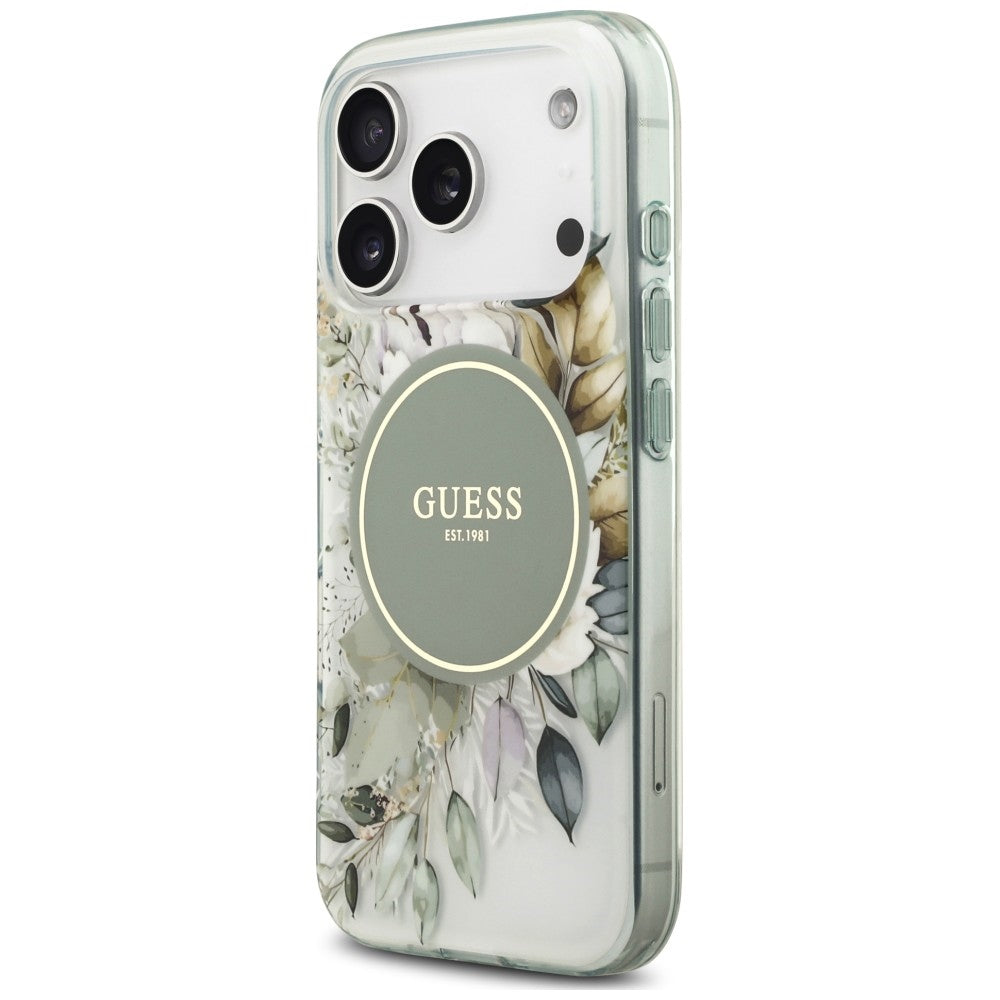 Etui Guess IML Flower & Tonal Circle MagSafe na iPhone 18 Pro Max / 17 Pro Max - zielone_1