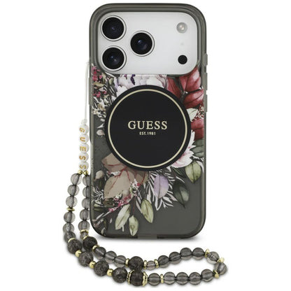 Etui Guess IML Flowers Pearl Strap MagSafe na iPhone 18 Pro / 17 Pro - czarne_0