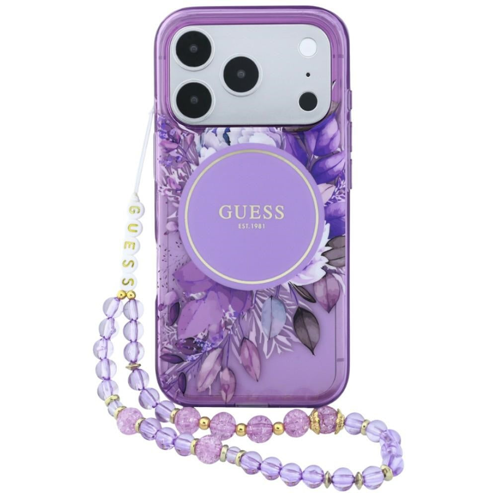 Etui Guess IML Flowers Pearl Strap MagSafe na iPhone 18 Pro / 17 Pro - fioletowe_0