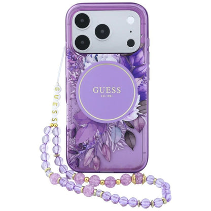 Etui Guess IML Flowers Pearl Strap MagSafe na iPhone 18 Pro / 17 Pro - fioletowe_0