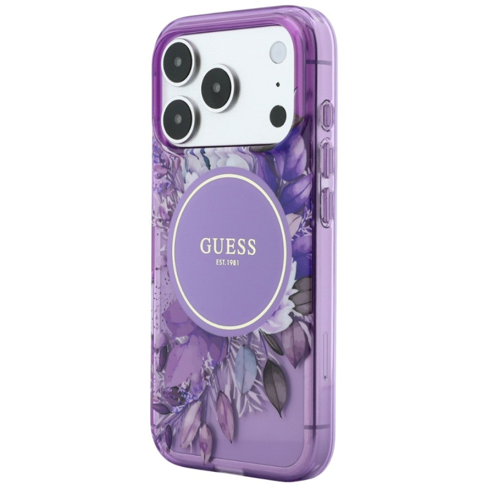 Etui Guess IML Flowers Pearl Strap MagSafe na iPhone 18 Pro / 17 Pro - fioletowe_1