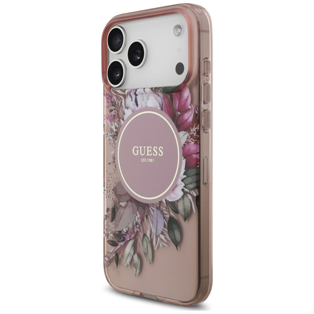 Etui Guess IML Flowers Pearl Strap MagSafe na iPhone 18 Pro / 17 Pro - różowe_2