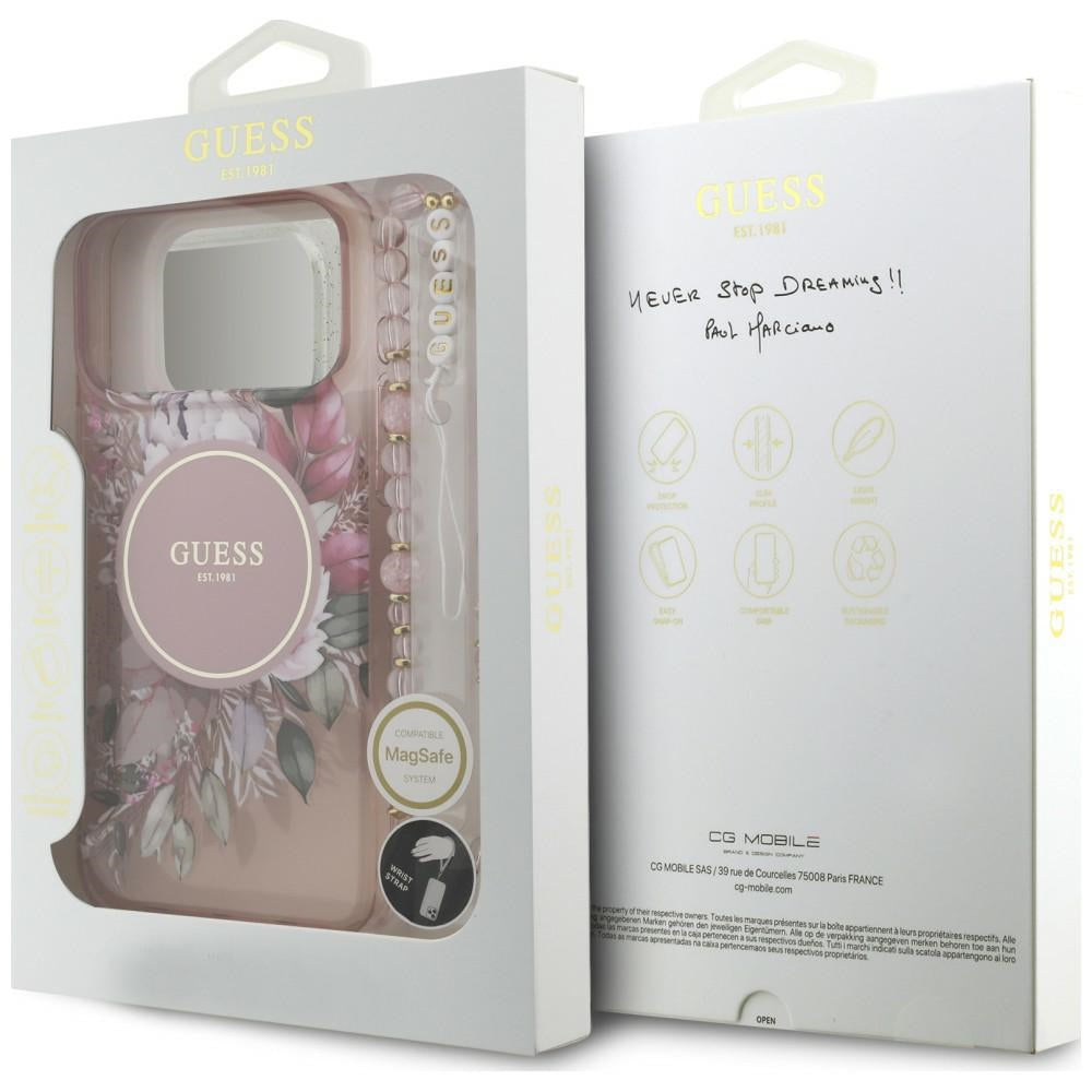 Etui Guess IML Flowers Pearl Strap MagSafe na iPhone 18 Pro / 17 Pro - różowe_7