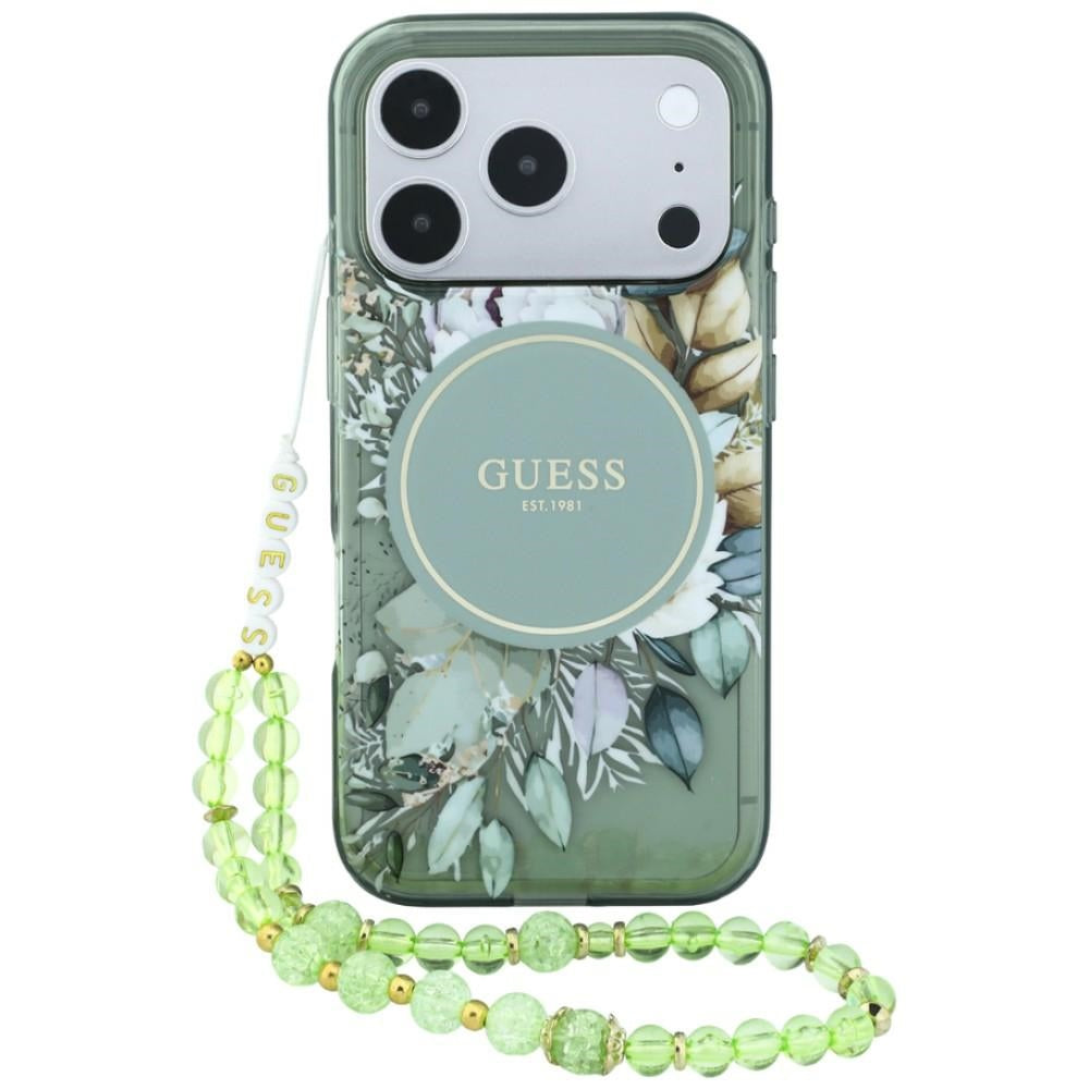 Etui Guess IML Flowers Pearl Strap MagSafe na iPhone 18 Pro / 17 Pro - zielone_0