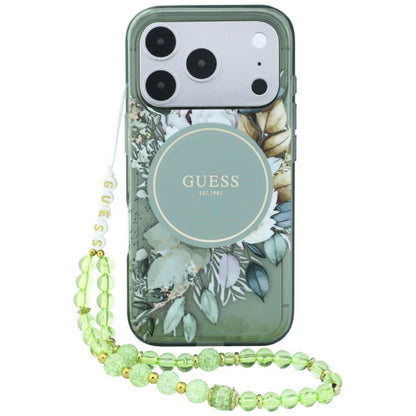 Etui Guess IML Flowers Pearl Strap MagSafe na iPhone 18 Pro / 17 Pro - zielone_0